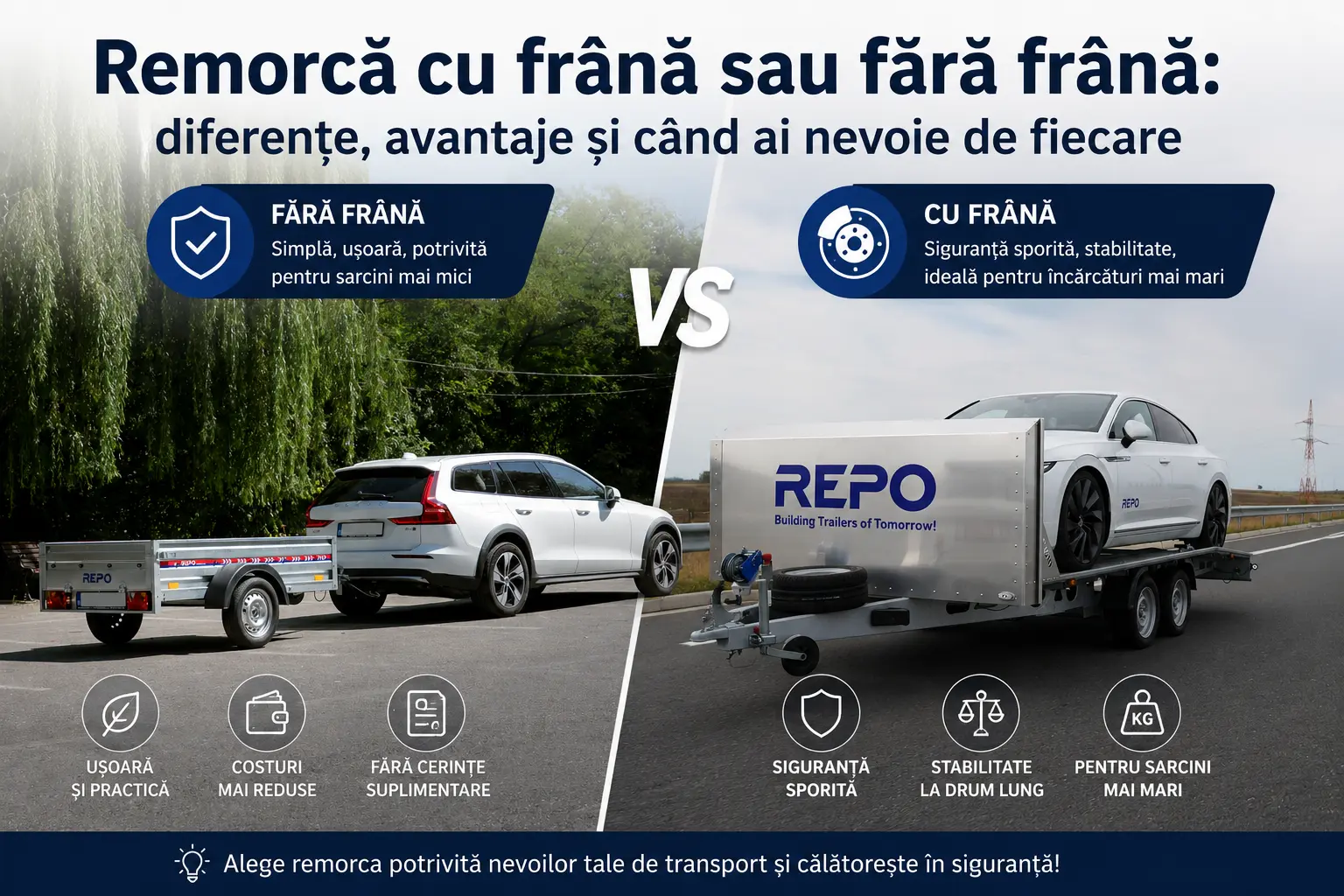 Remorcă cu frână sau fără frână: diferențe, avantaje și când ai nevoie de fiecare